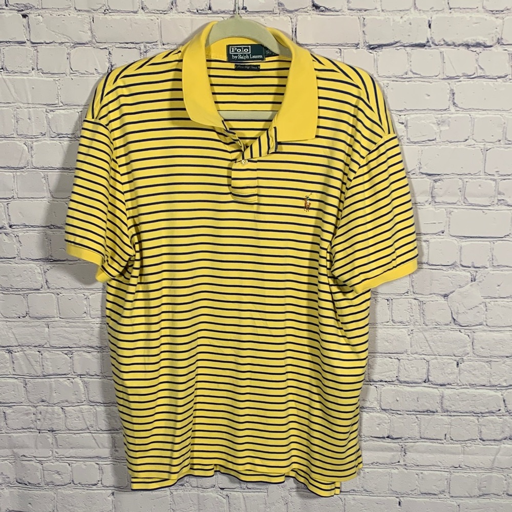Polo Ralph Lauren Mens VTG Pima Soft Touch Striped Polo Yellow Blue XL Preppy
